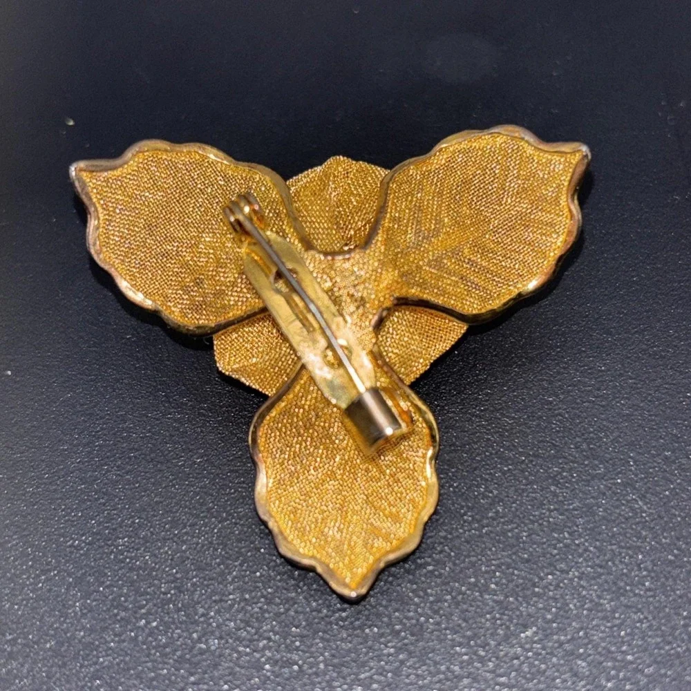 Vintage 1980s Gold Tone‎ Metal Mesh 3D Rose Flower Leaf Floral 1.5